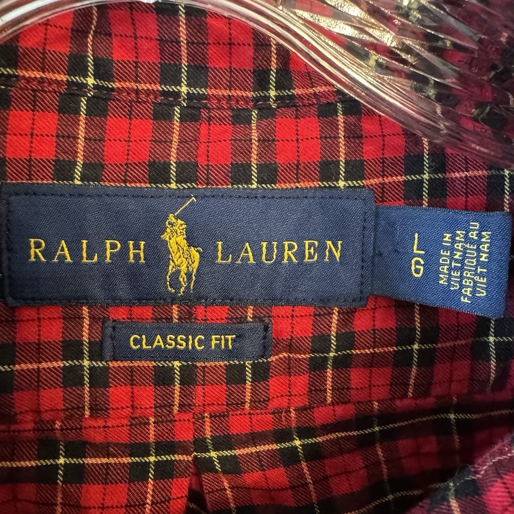 Ralph Lauren Button Down Shirt Large Red Black Plaid Classic Fit Long Sleeve - Picture 4 of 8